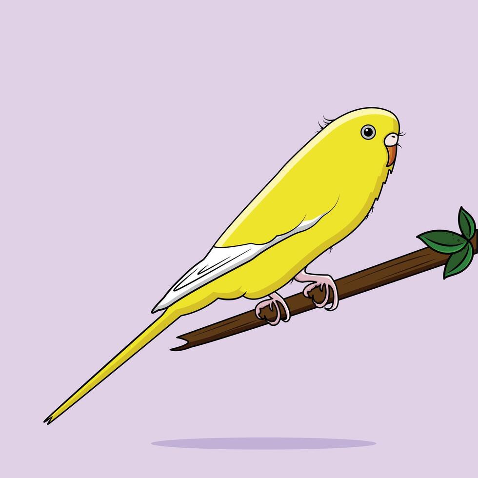 Cute Yellow Parrot Sitting On A Branch Isolated On Soft Pink Background Vector Illustration