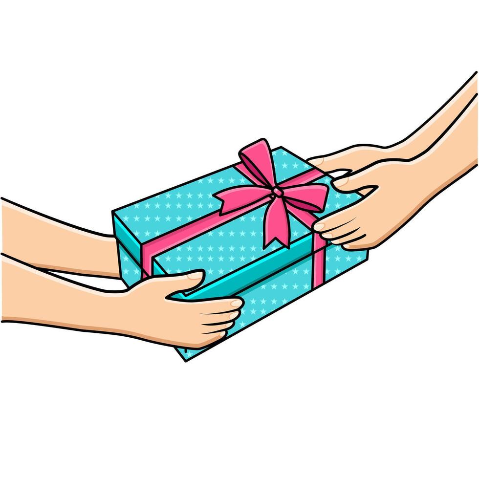 vector manos dando regalo caja a otro manos regalar y recepción regalo concepto vector ilustración