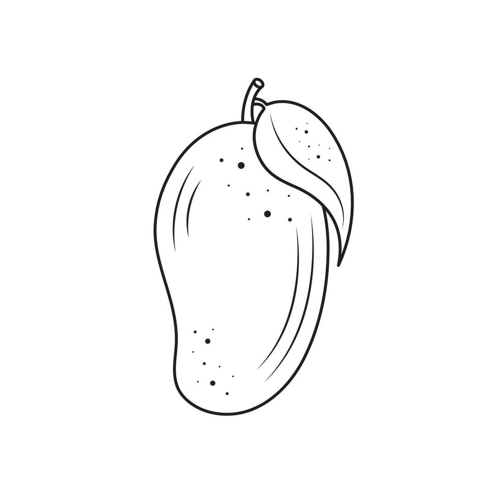 Mango Outline Whole Mango With Leaf Line Art Mango Isolated On White Background, Vector Illustration