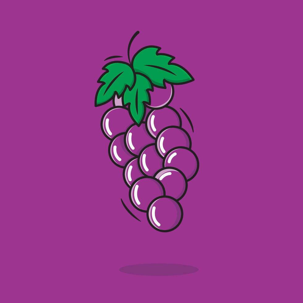 Vector Bunch Of Purple Grapes Fruit Icon Cartoon Style On Purple Background Vector Illustration