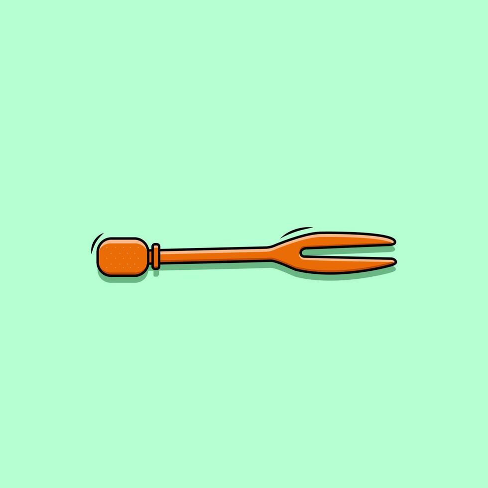 Orange Disposable Plastic Fruit Cocktail Fork Mini Fork Picker Green Background Vector Illustration