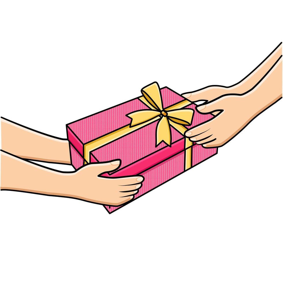 Vector Hands Giving Gift Box To Another Hands Gifting And Receiving Gift Concept Vector Illustration