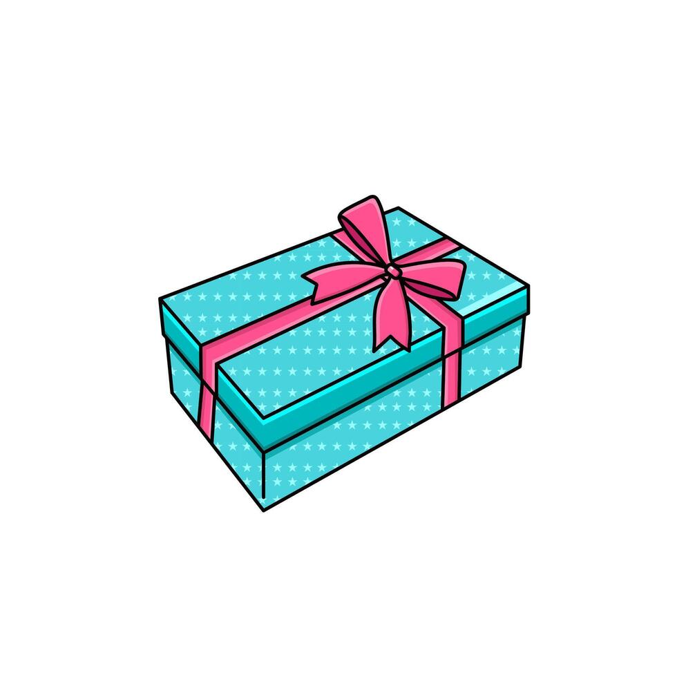 Vector Blue Gift Box With Pink Satin Ribbon Present Box On White Background Vector Illustration