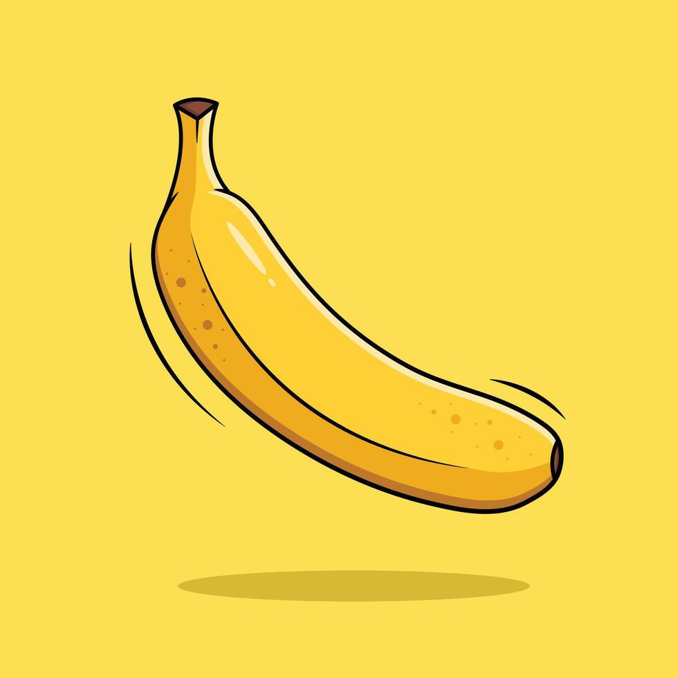 Fresco todo plátano amarillo dibujos animados plátano aislado en amarillo fondo, vector ilustración