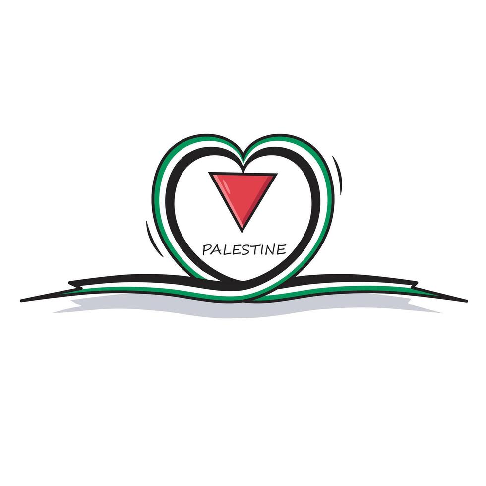 Palestine Ribbon Flag Heart Shaped Shiny Wavy Awareness Ribbon Flag Of Palestine Vector Illustration