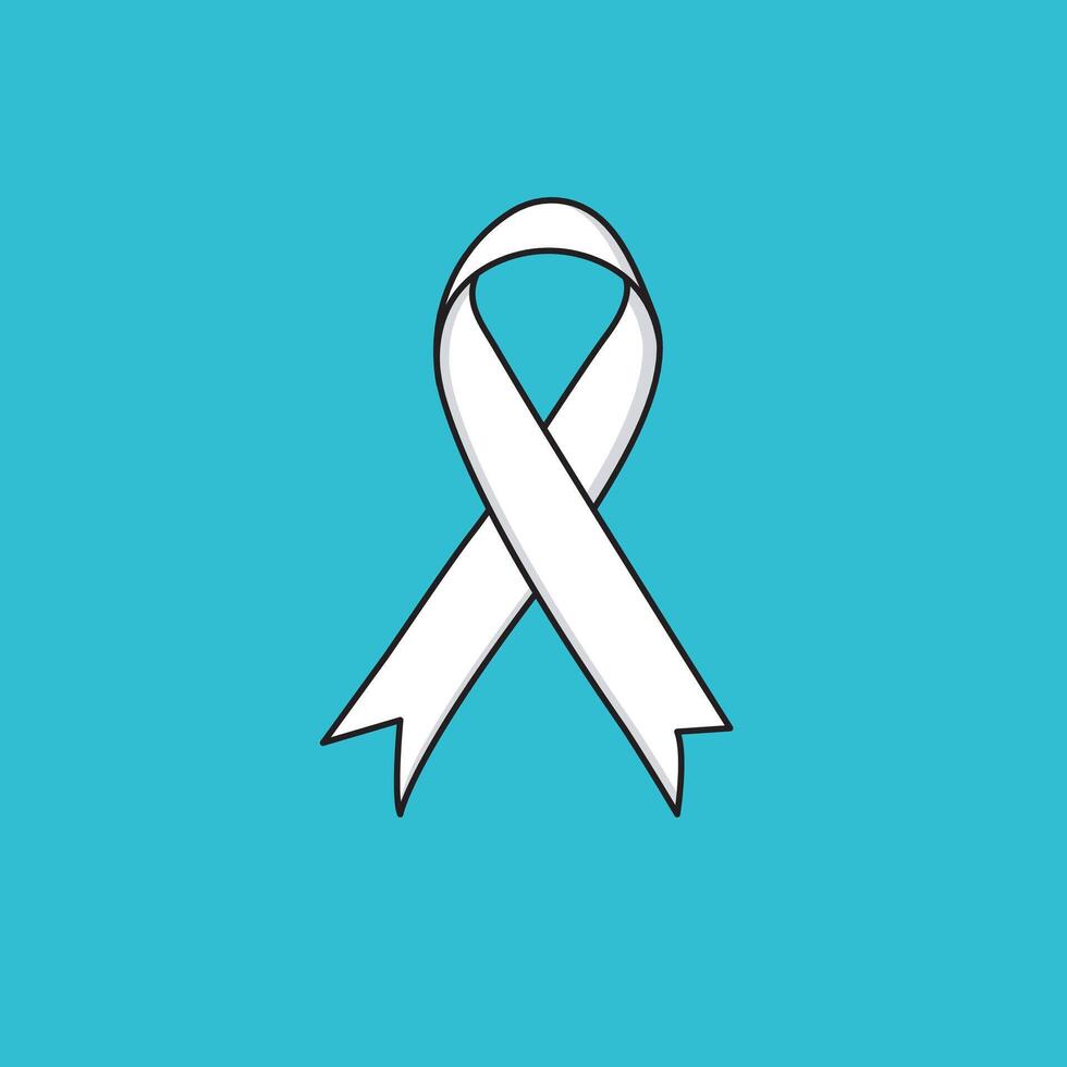 White Satin Ribbon Lung Cancer Awareness November Month On Turquoise Background Vector Illustration