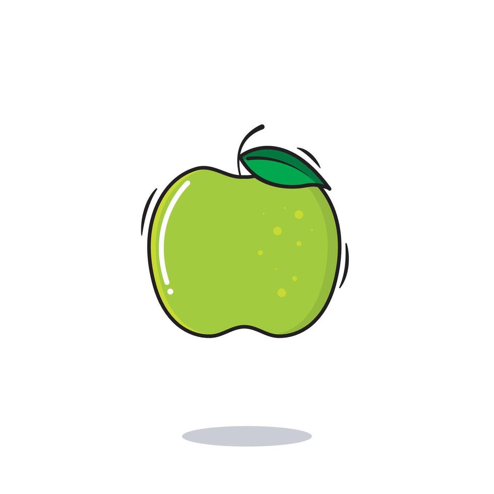 Vector Green Apple Icon Whole Green Apple Cartoon Style On White Background Vector Illustration