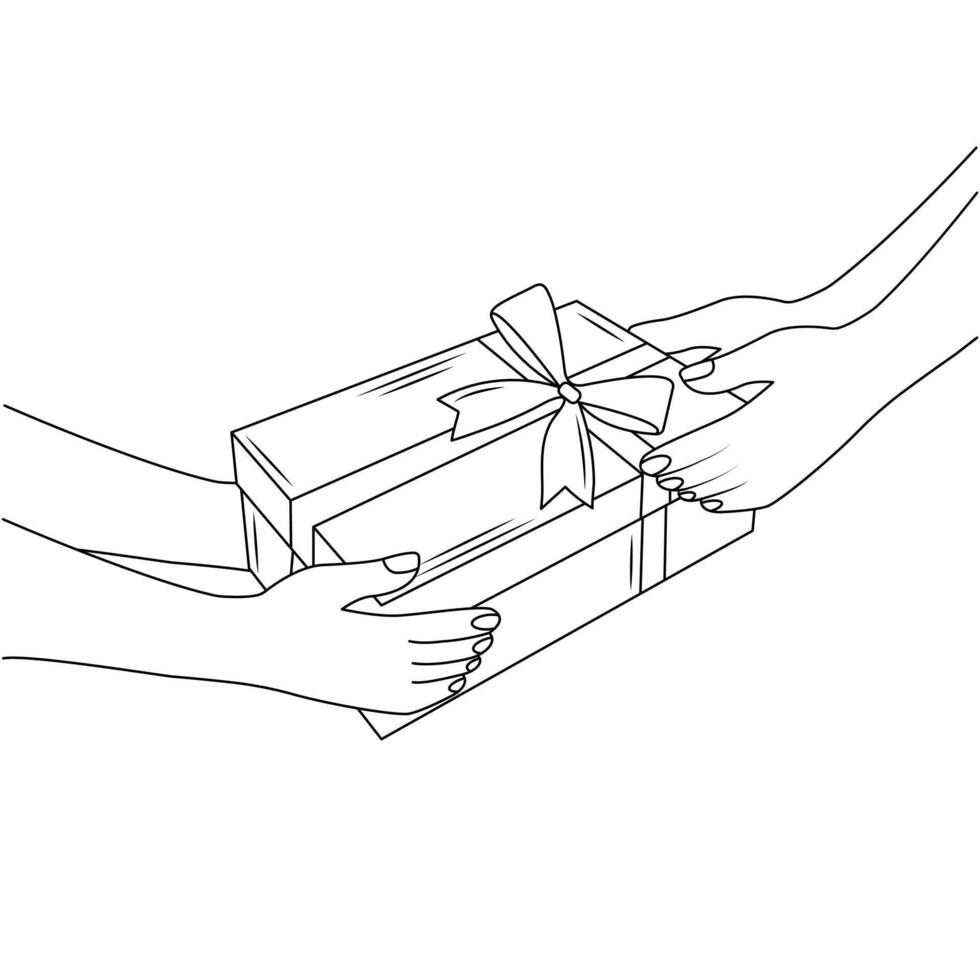 Hands Giving Gift Box To Another Hands Present Outline Receiving Gifting Concept Vector Illustration