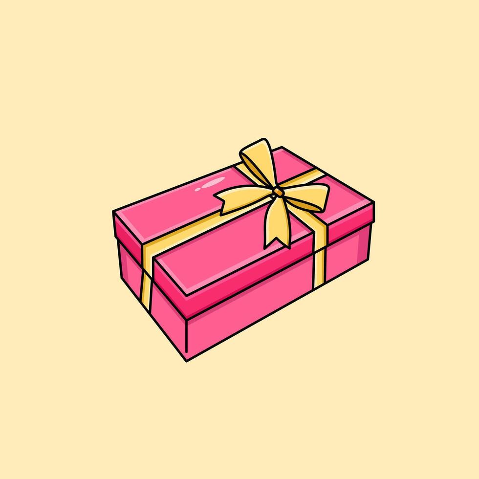 Vector Pink Gift Box With Yellow Satin Ribbon Present Box On Yellow Background Vector Illustration