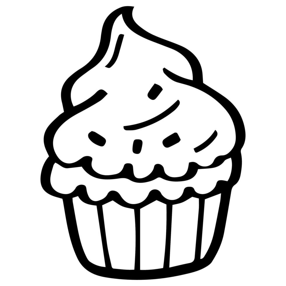 cute cupcake outline sweet dessert. Flat Design isolated colored clipart. vector