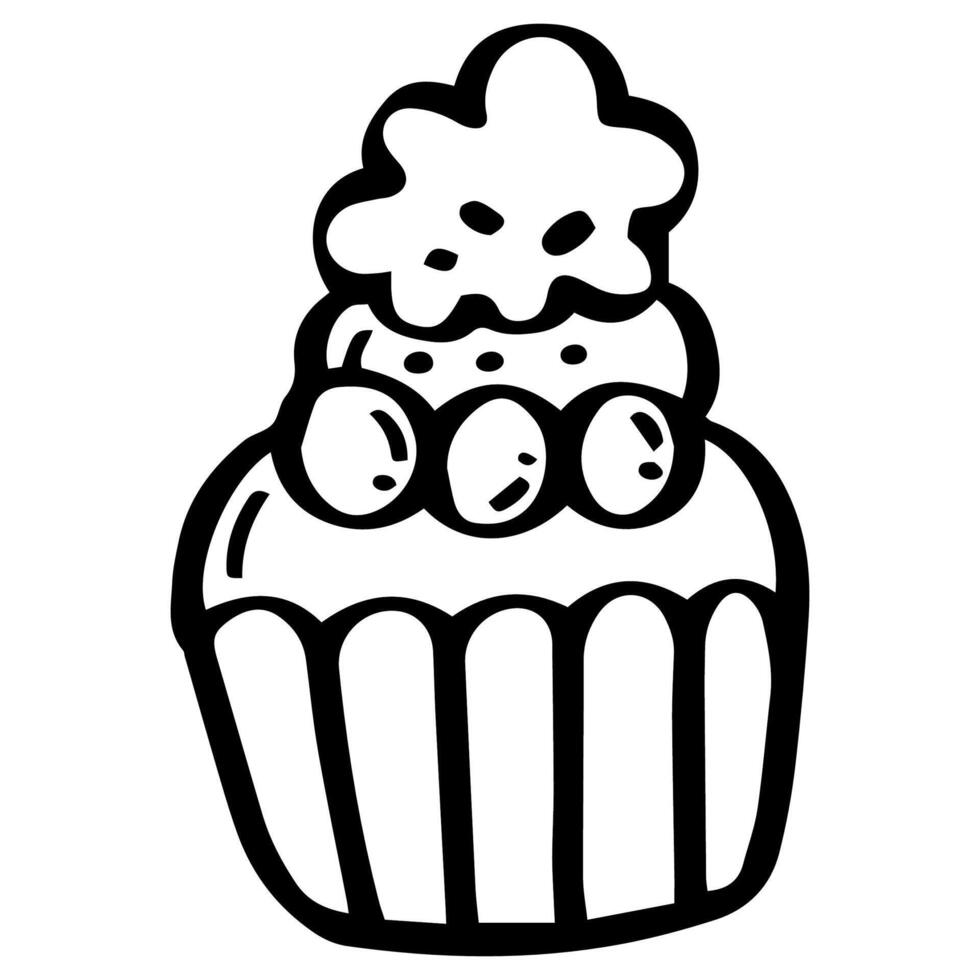 cute cupcake outline sweet dessert. Flat Design isolated colored clipart. vector