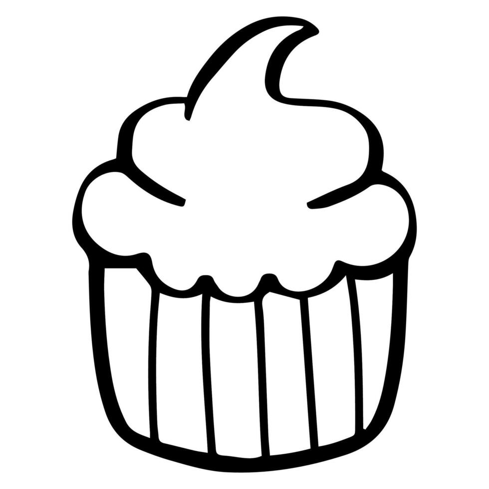 cute cupcake outline sweet dessert. Flat Design isolated colored clipart. vector