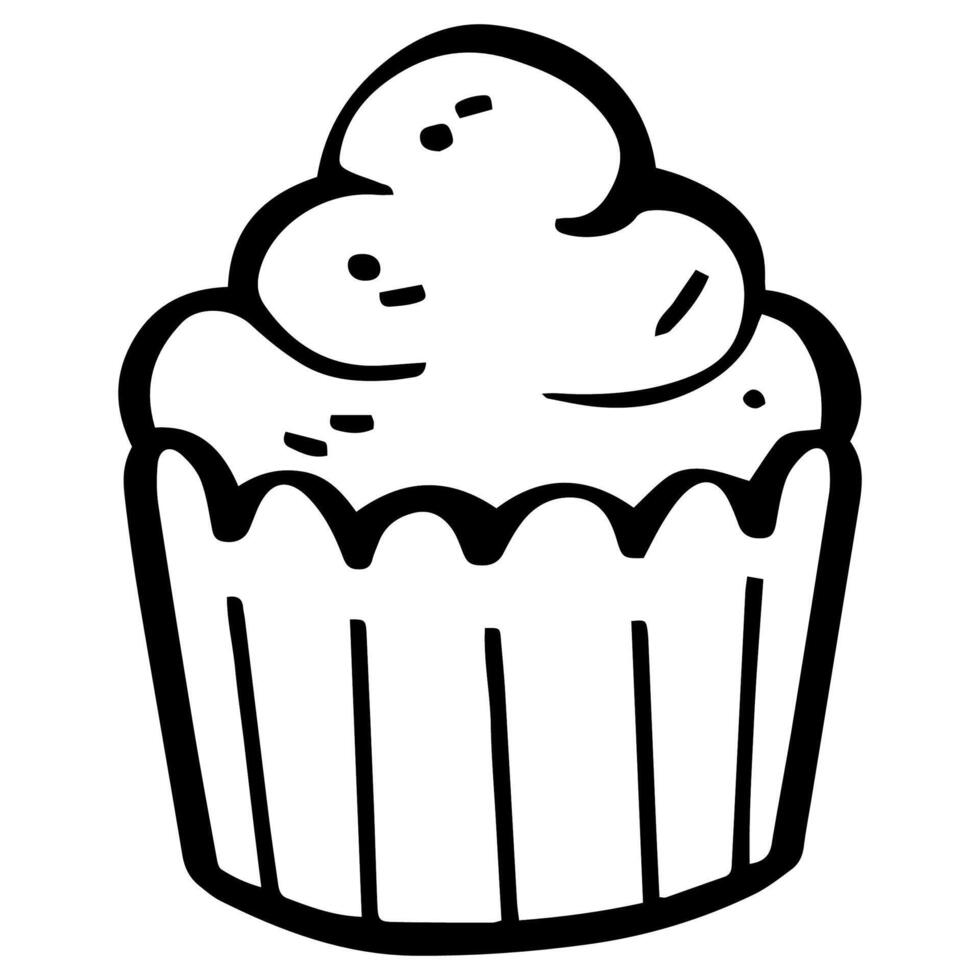 cute cupcake outline sweet dessert. Flat Design isolated colored clipart. vector