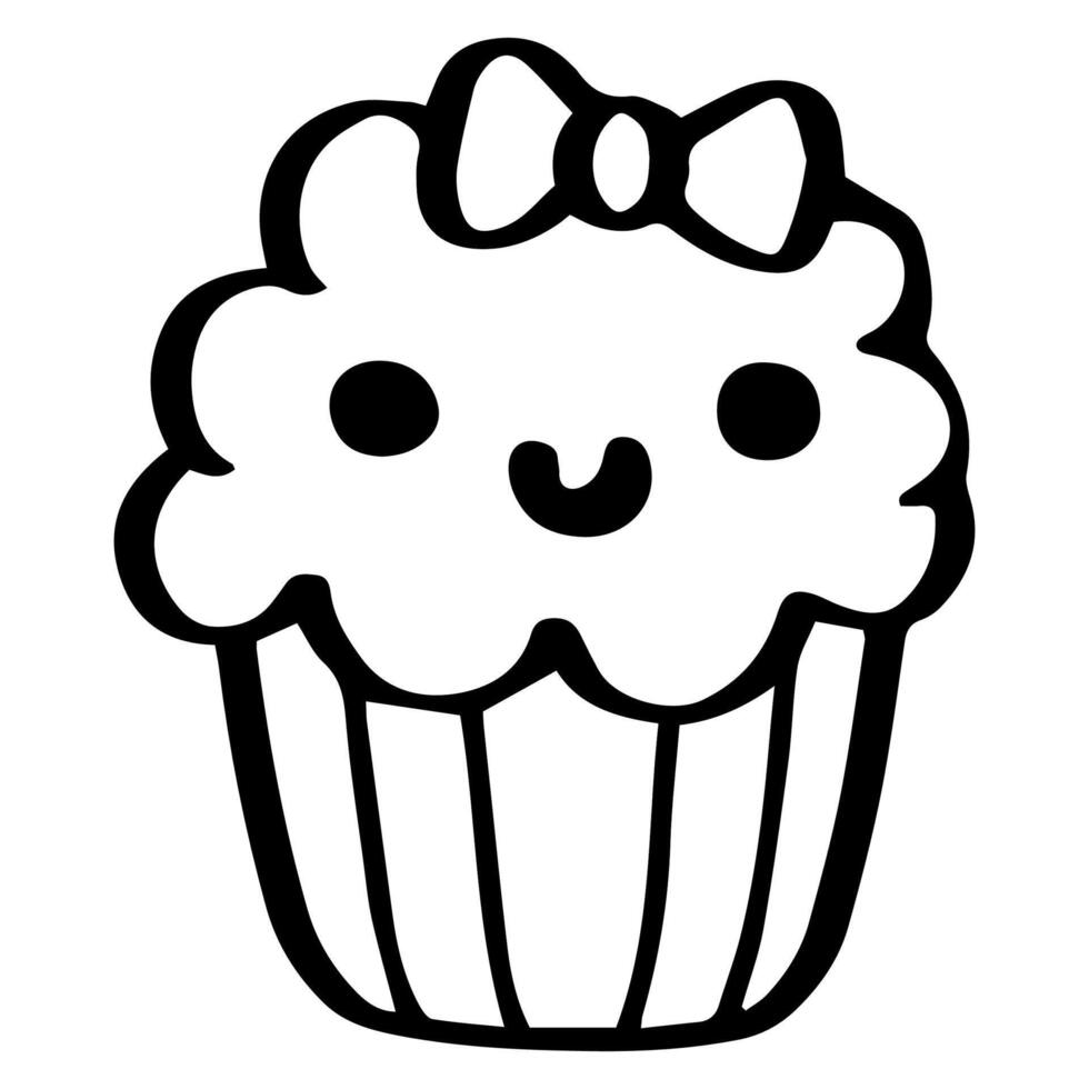 cute cupcake outline sweet dessert. Flat Design isolated colored clipart. vector