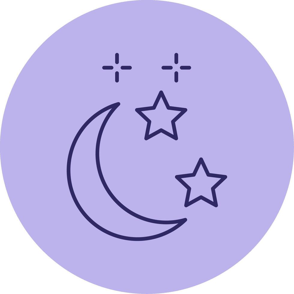 Luna y estrella línea circulo multicolor icono vector