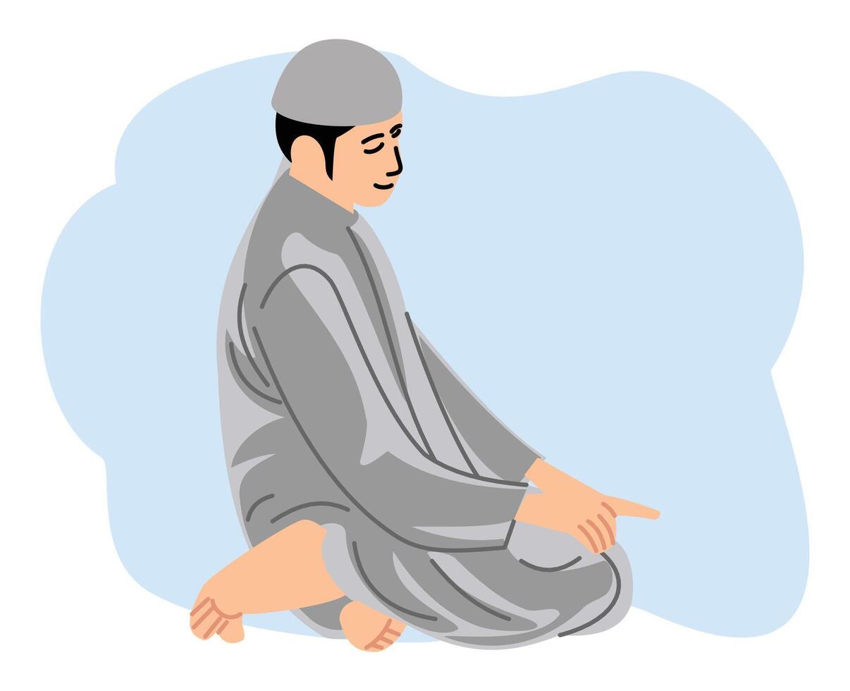 religioso musulmán hombre Orando o musulmán hombre haciendo shalat gesto vector