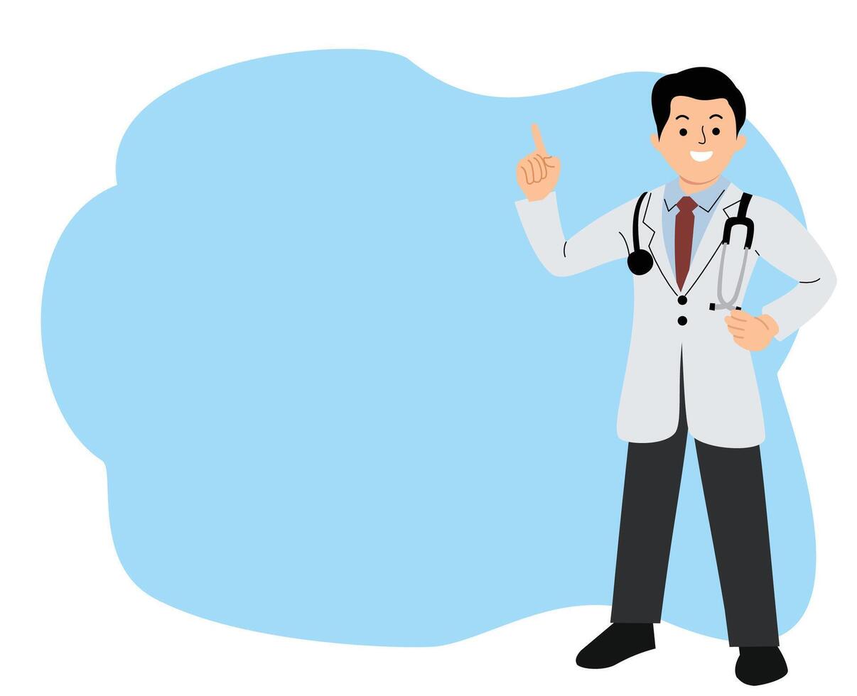 smiling doctor with pointing finger up gesture vector