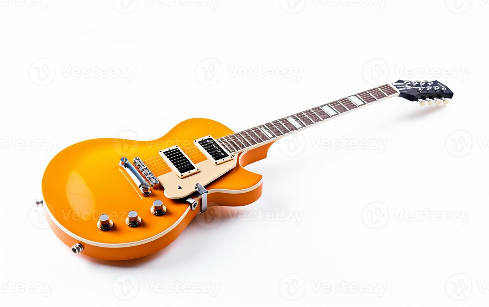 AI generated 8K Realistic Toy Electric Guitar on a White Canvas. photo