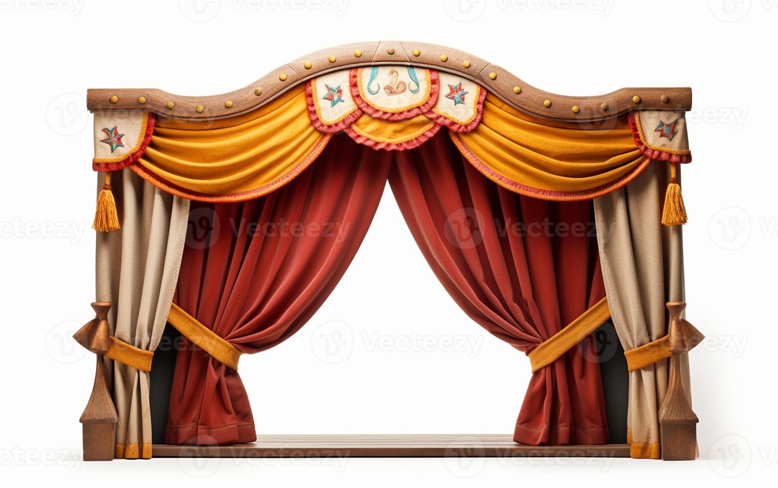 AI generated A Realistic 8k View of Toy Storytelling Puppet Theater on White Background. photo