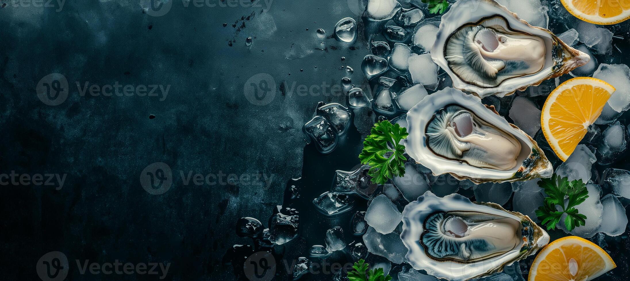 Iced Fresh Oysters with Lemon Garnish photo