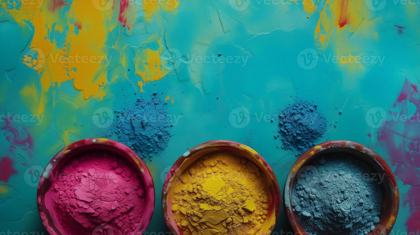AI generated Holi Festival Powder on Teal Splashed photo