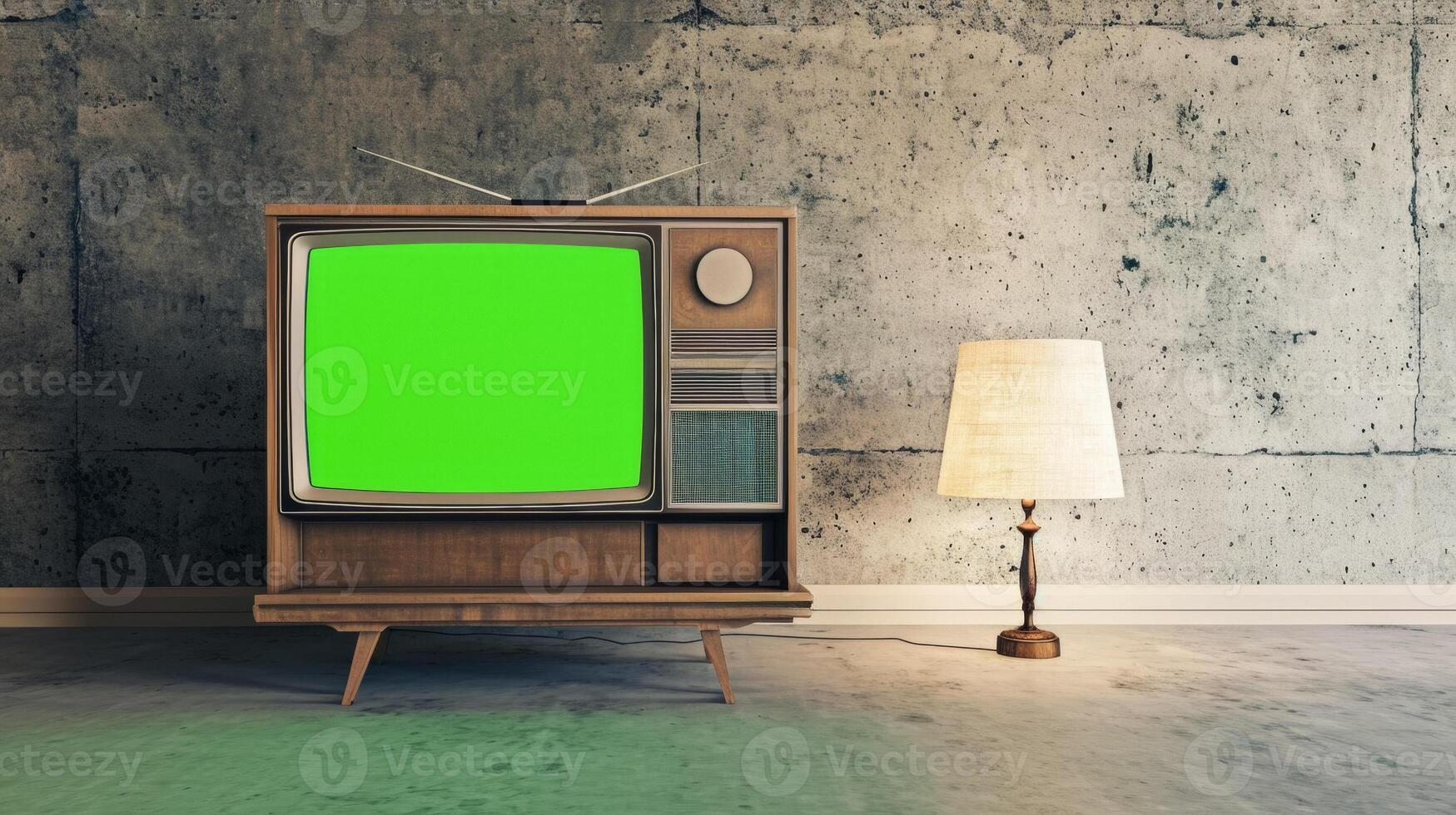 AI generated Retro TV and Lamp in Modern Room photo