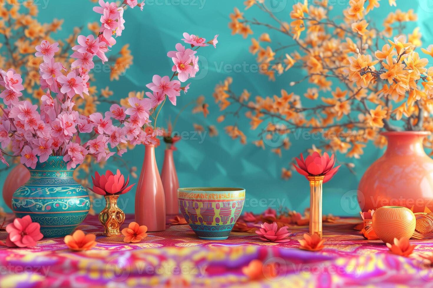 AI generated Springtime Blossoms, Festive Floral Array Nowruz photo