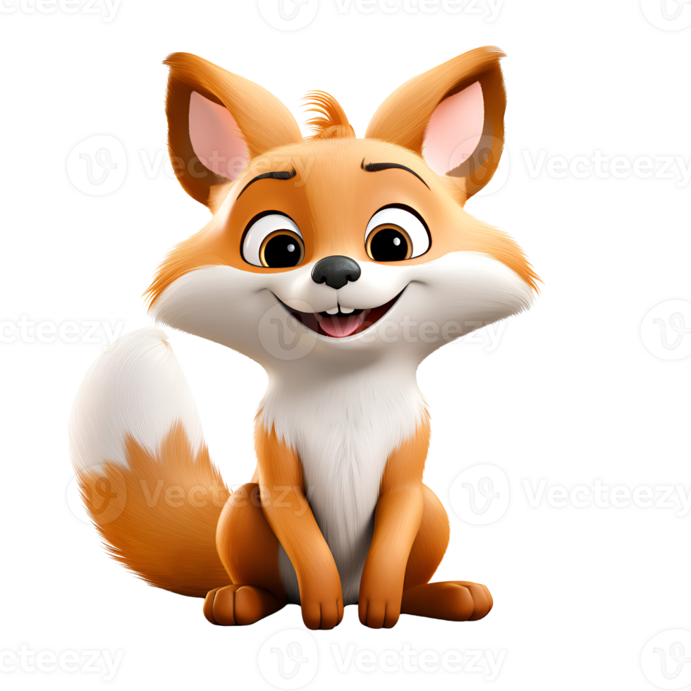 AI generated 3D Cartoon Fox Illustration Logo No Background Perfect for Print on Demand png