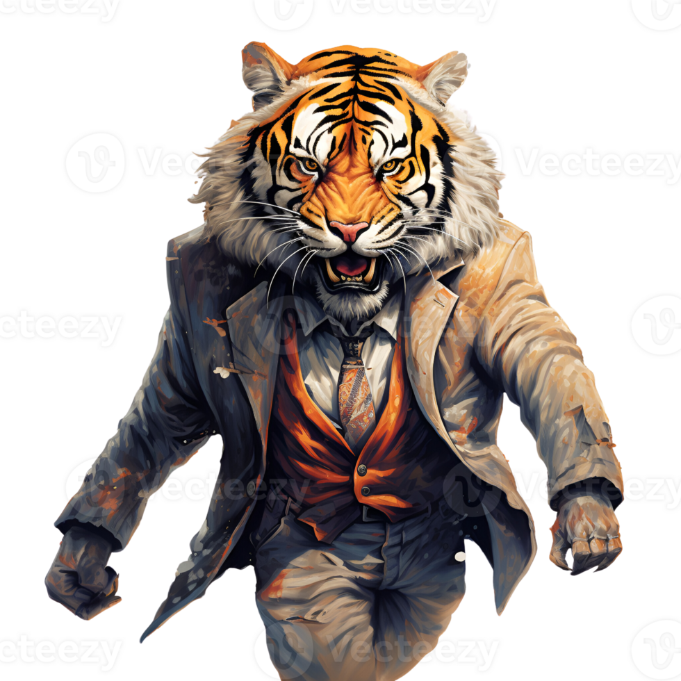 AI generated Artistic Style Tiger Man Humanlike Tiger No Background Perfect for Print on Demand png
