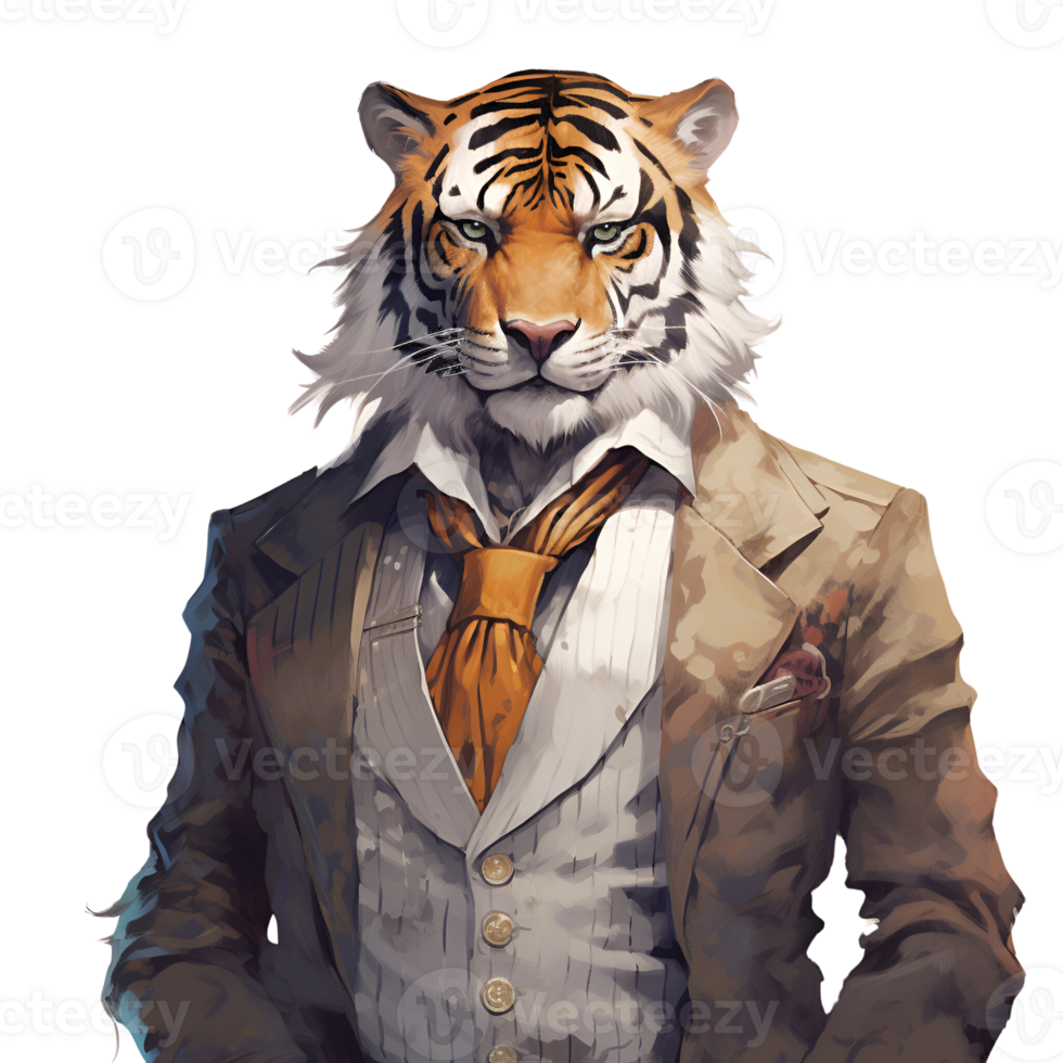 AI generated Artistic Style Tiger Man Humanlike Tiger No Background Perfect for Print on Demand png