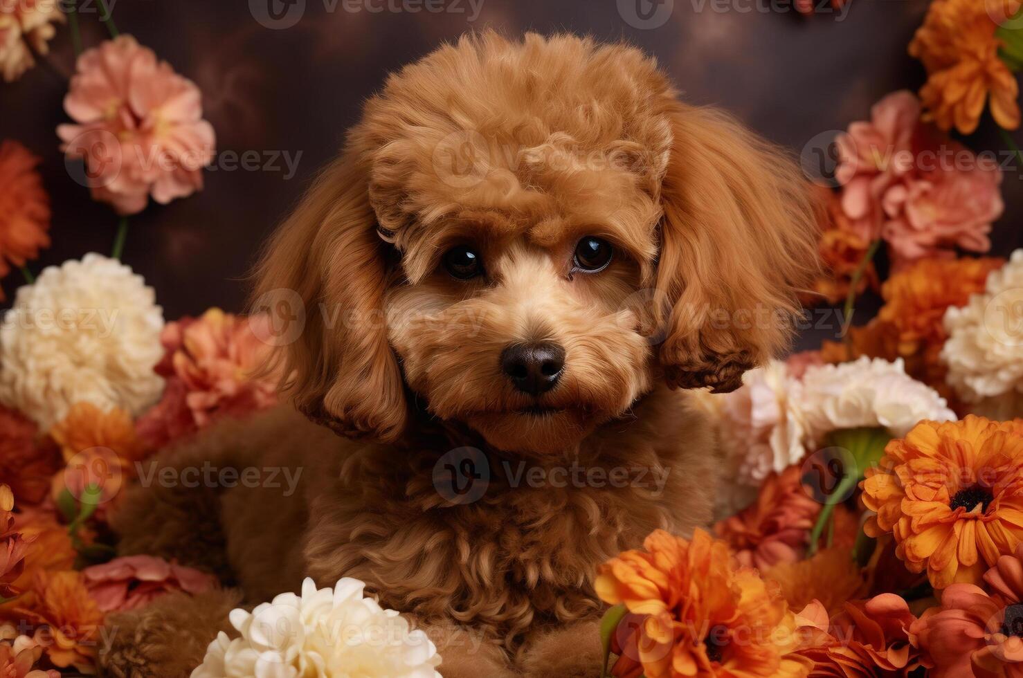 AI generated Brown multipoo posing in bright colors. Greeting card. Mothers Day. March 8 photo