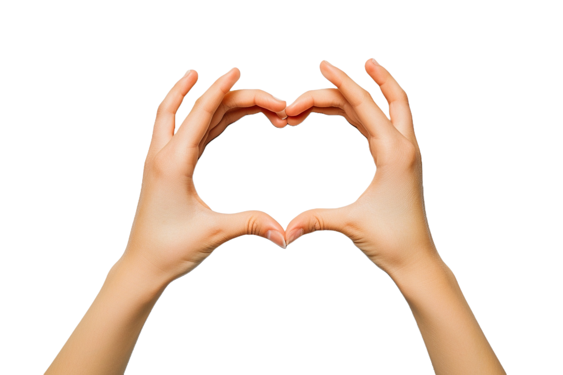 AI generated hands making heart shape on transparent background