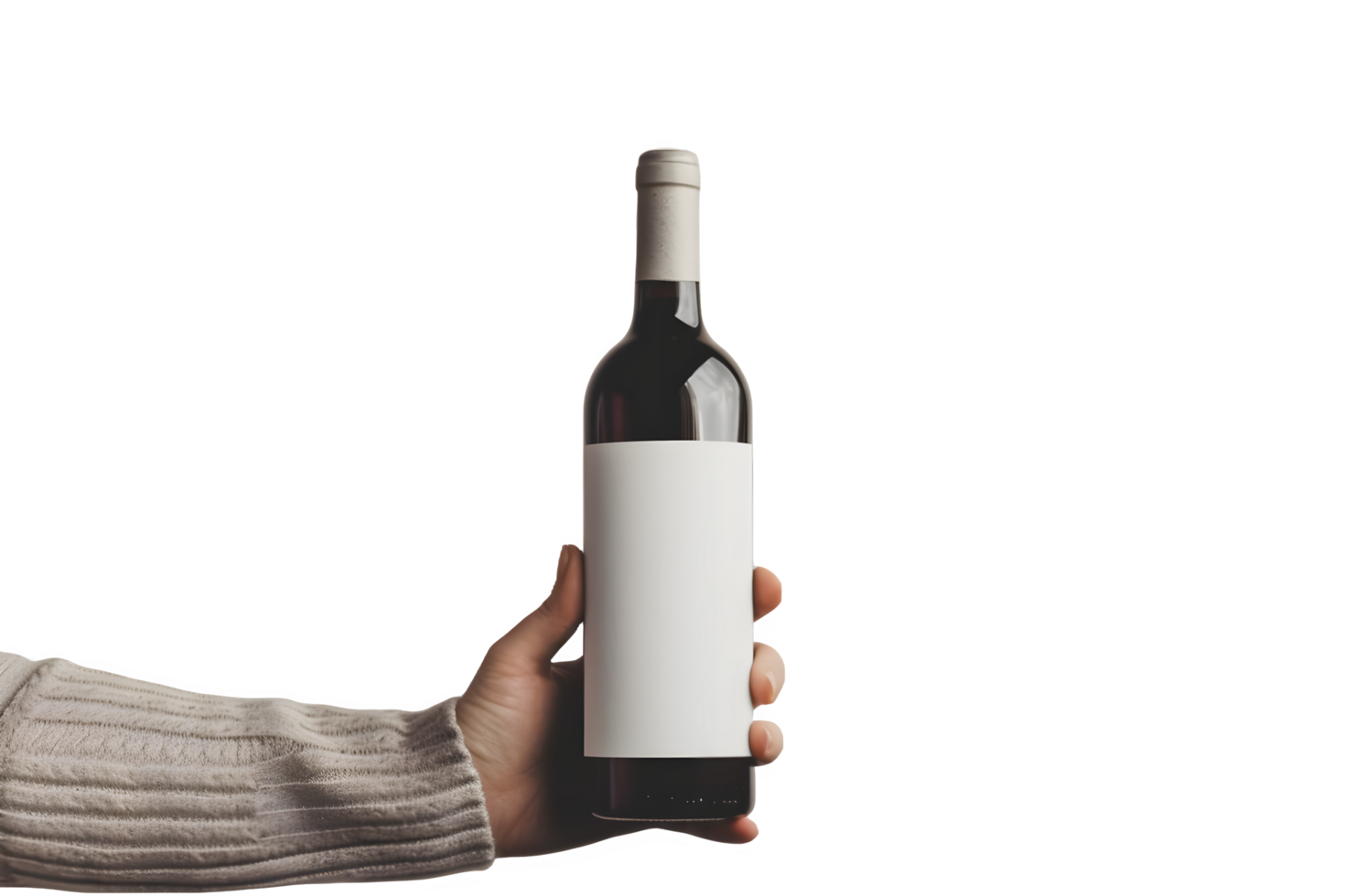 ai généré une main en portant une bouteille de du vin sur une transparent Contexte png