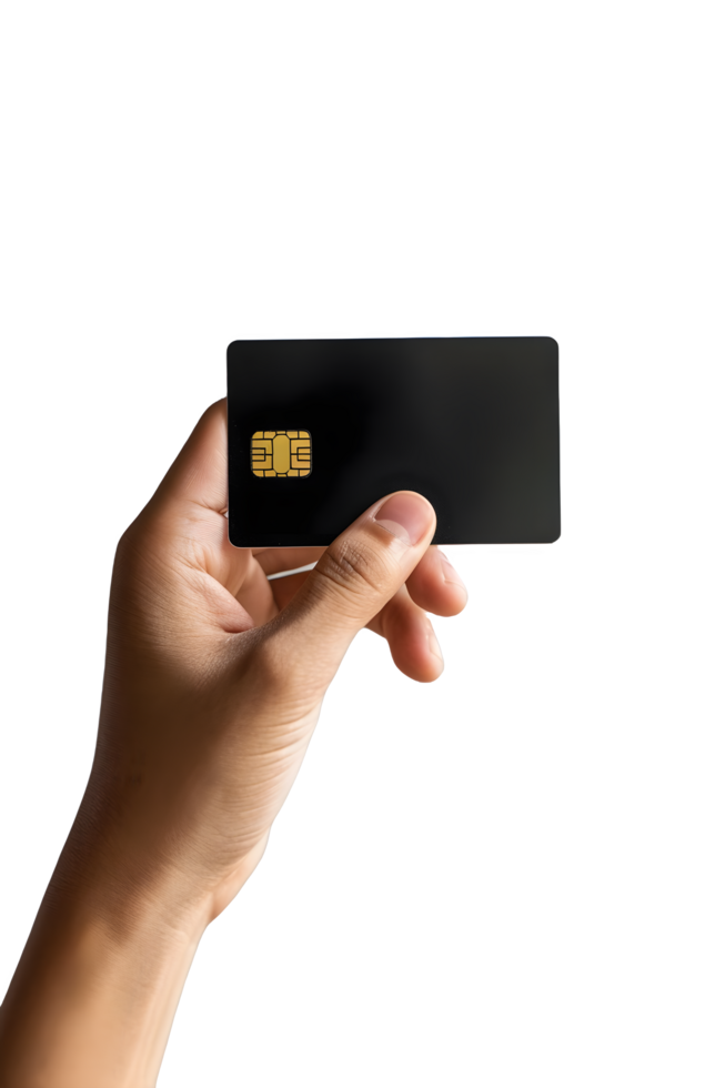 AI generated hand holding a credit card on a transparent background png