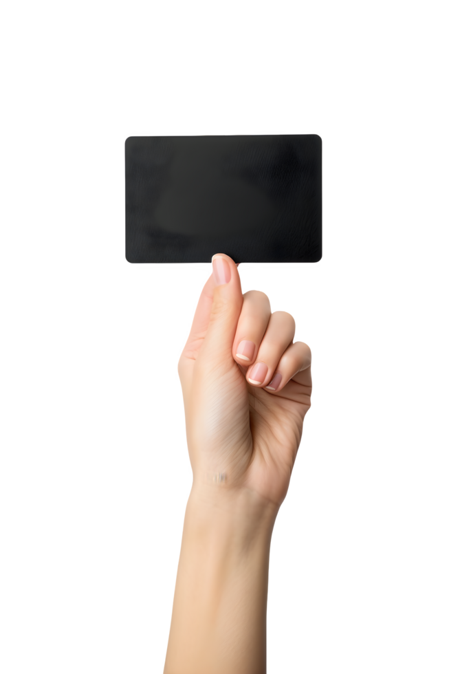 AI generated female hand holding black card on transparent background png