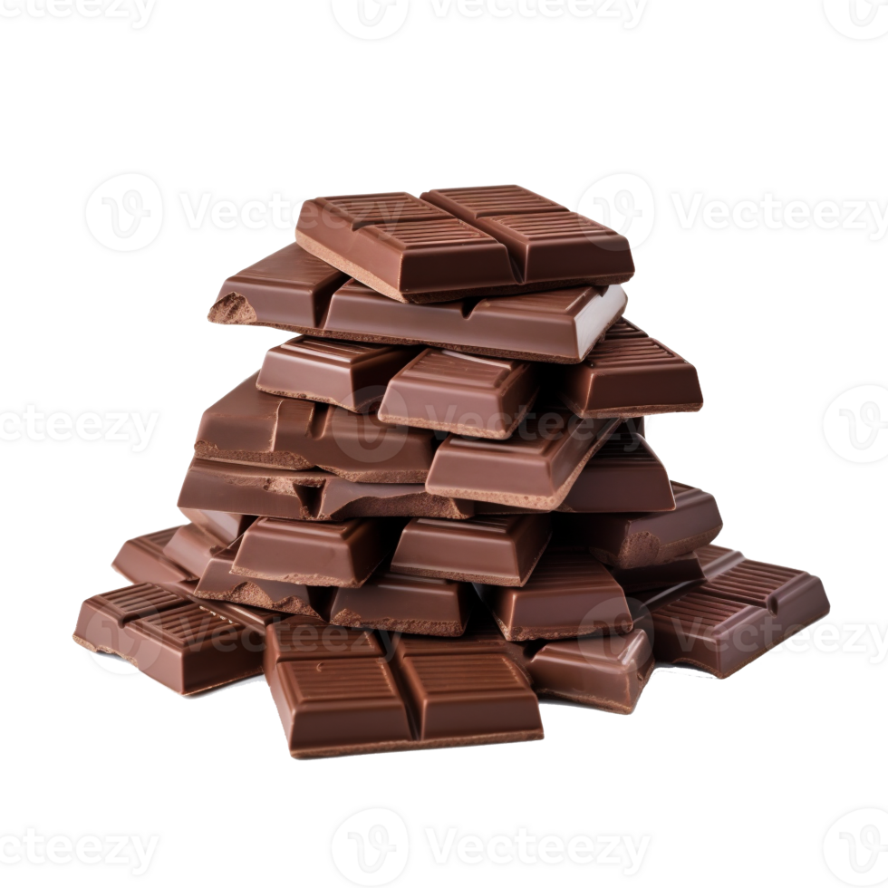 AI generated pile of chocolate bars on a transparent background png