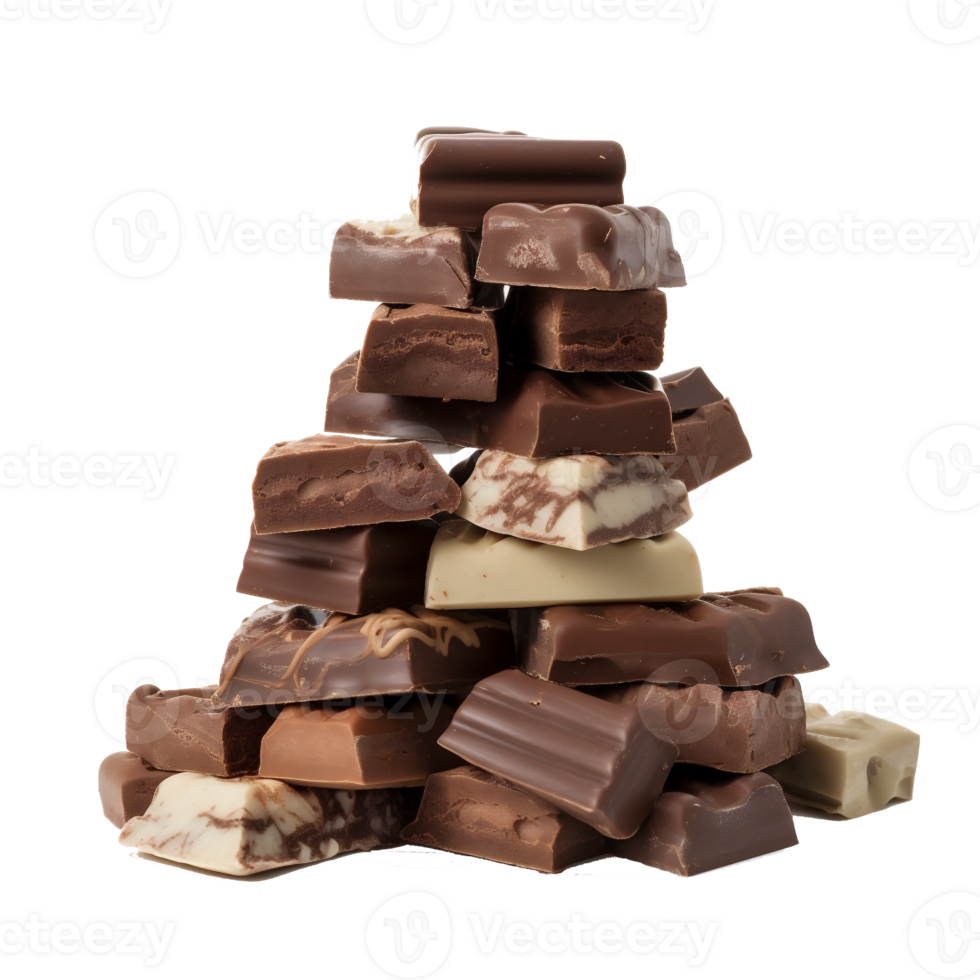 AI generated pile of chocolate bars on a transparent background png