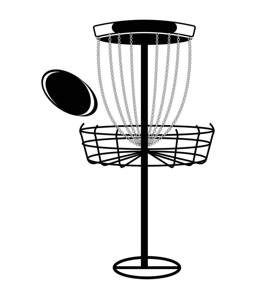 disc golf basket with disc and ball vector