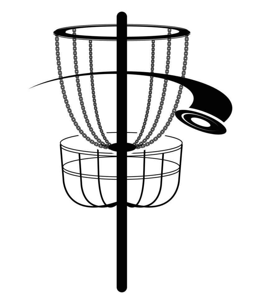 disc golf basket with a disc in the basket vector