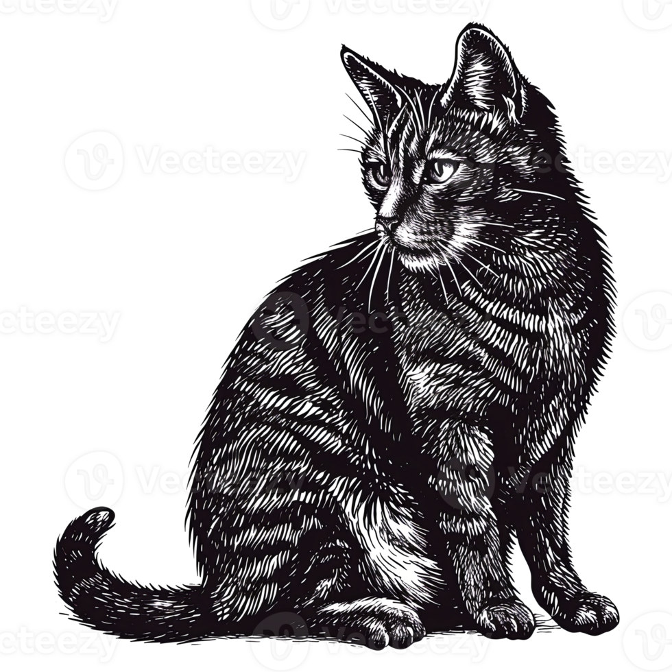 AI generated vintage cat animal illustration old engraving element style png
