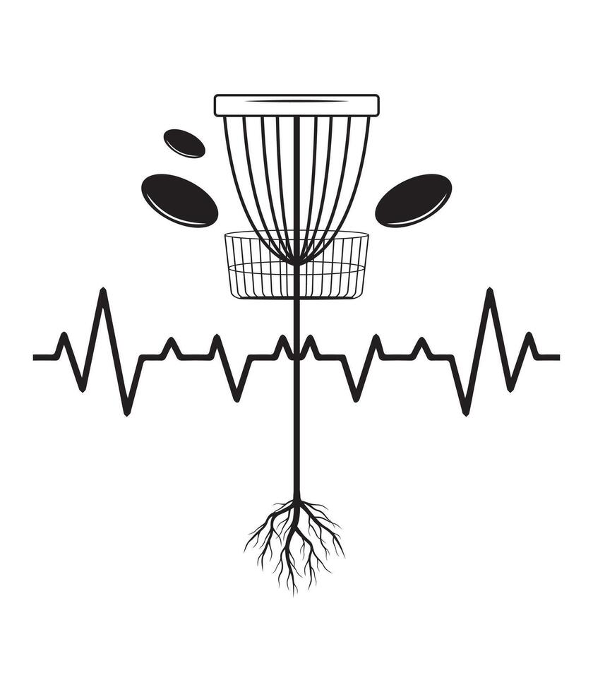 disc golf basket with heartbeat and roots vector