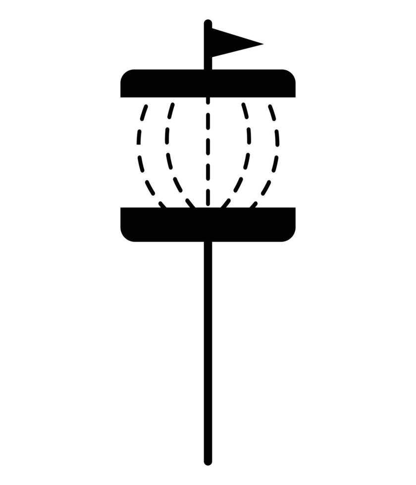 un negro y blanco ilustración de un golf pelota en un palo vector
