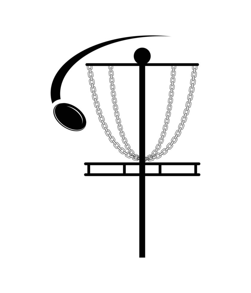 a black and white disc golf basket with chain vector