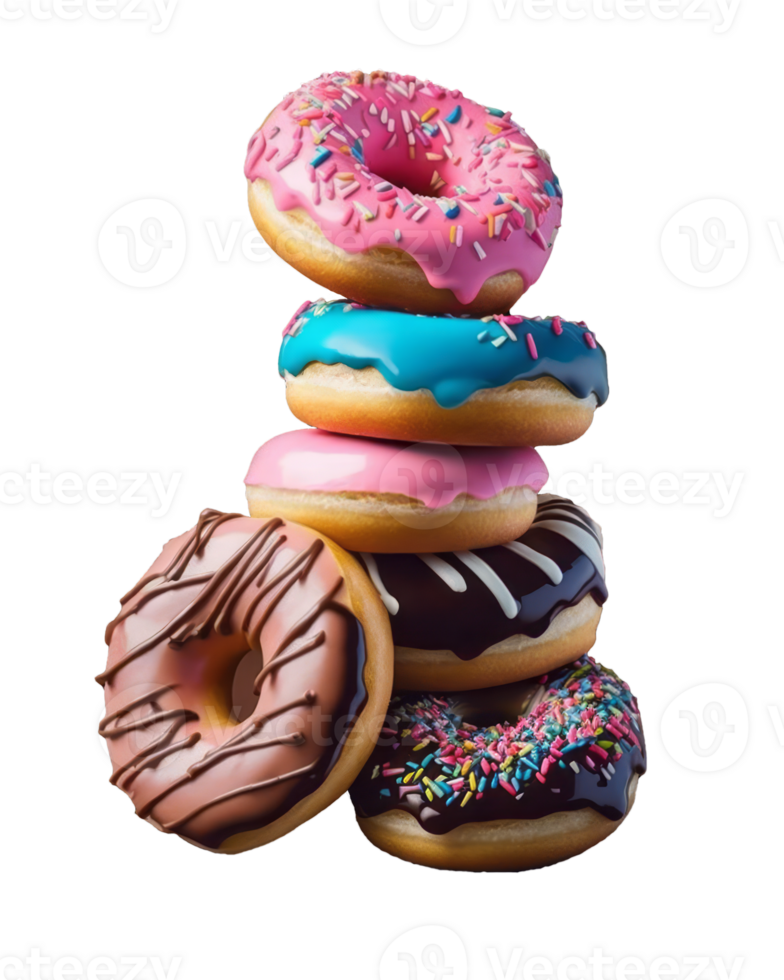 ai generiert ein Bündel von anders Donuts mit ein Alpha Kanal png