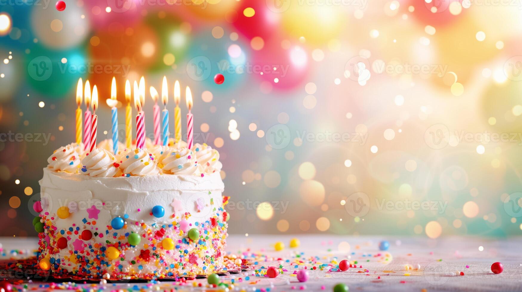 AI generated Sparkling Birthday Celebration with Cake Candles photo