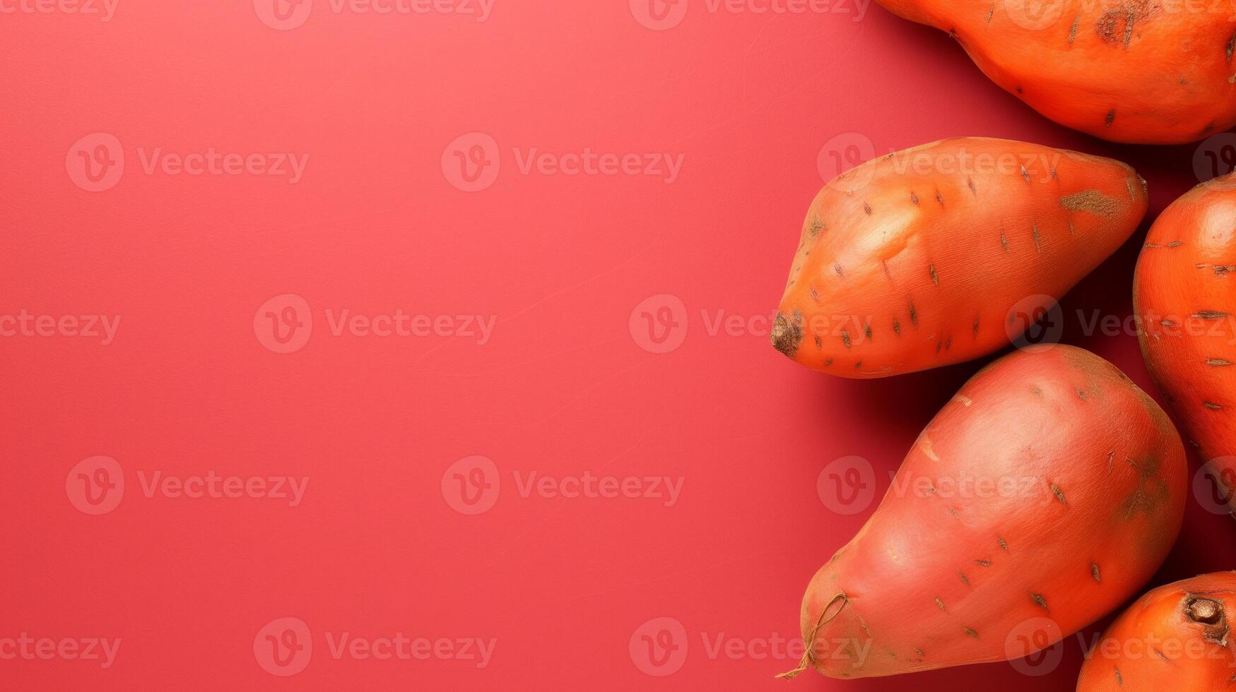 AI generated Sweet Potatoes on Red, Healthy Harvest photo