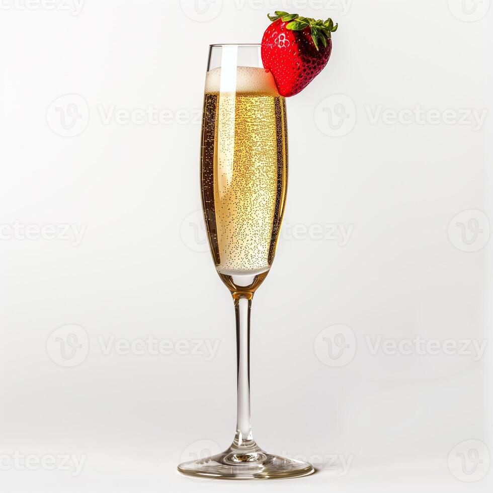 AI generated Sparkling Champagne Toast with Strawberry Garnish photo