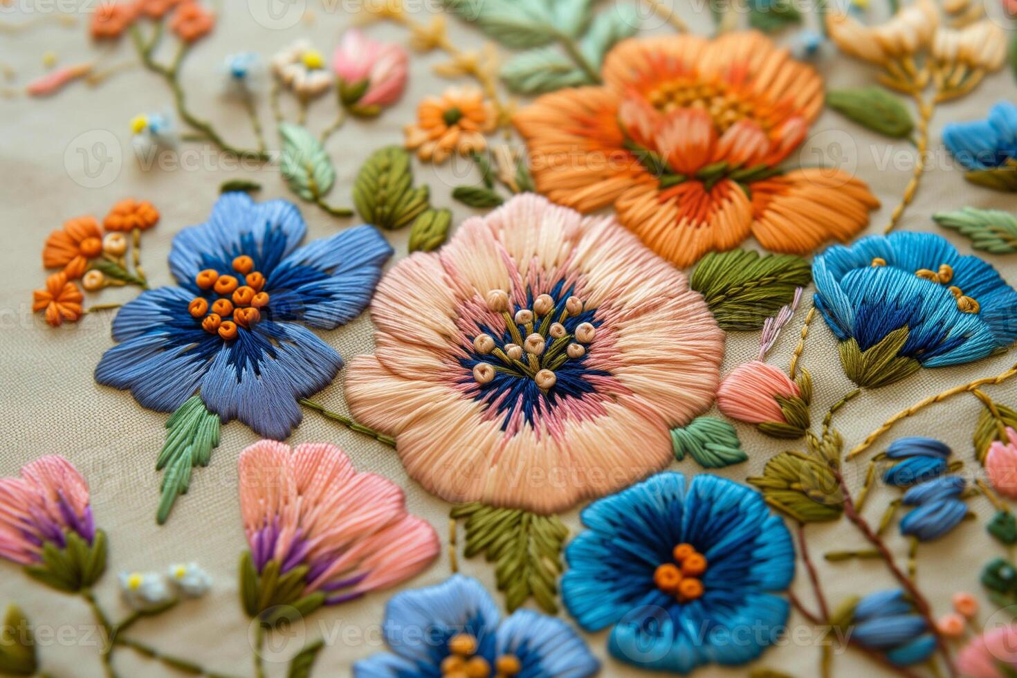 AI generated Handcrafted Embroidery Artistry   Floral Close up photo