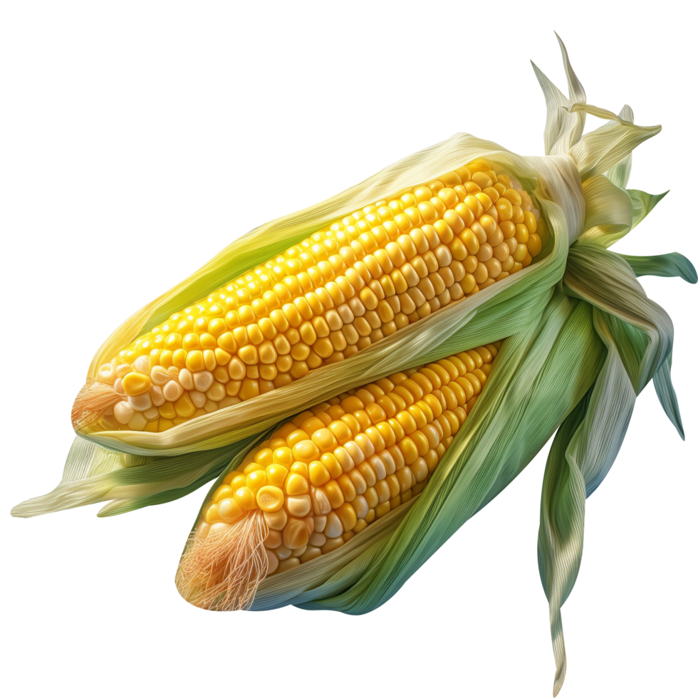Raw corn with leaves isolated on background png