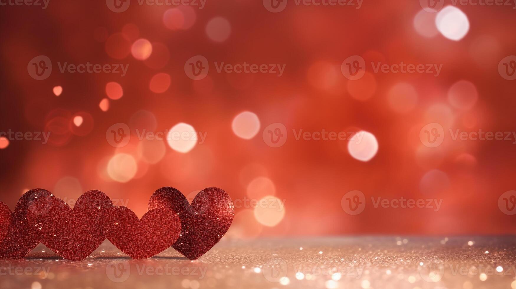 AI generated Valentines day background. Red hearts on bokeh background photo